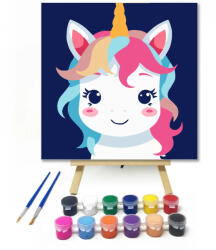  Csillogó szemű unikornis - gyerek számfestő készlet - 30×30 cm (Keretre feszítve)