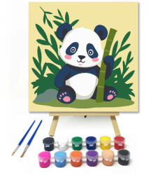  Békés pandamaci bambusszal - gyerek számfestő készlet - 50×50 cm (Keret nélkül)
