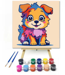  Csillogó szemű kutyus - gyerek számfestő készlet - 30×30 cm (Keretre feszítve)