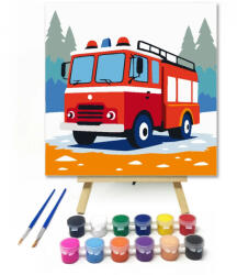  Bátor tűzoltóautó - gyerek számfestő készlet - 30×30 cm (Keret nélkül)