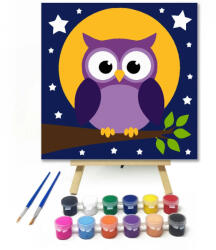  Éjszakai lila bagoly - gyerek számfestő készlet - 30×30 cm (Keret nélkül)