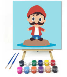  Bajuszos kis figura - gyerek számfestő készlet - 20×20 cm (Keretre feszítve)