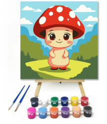  Mosolygós gombamanó - gyerek számfestő készlet - 40×40 cm (Keretre feszítve)