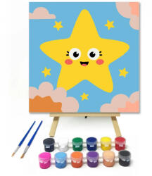  Mosolygós csillag - gyerek számfestő készlet - 50×50 cm (Keretre feszítve)