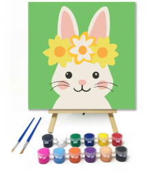  Mosolygós nyuszi koszorúban - gyerek számfestő készlet - 50×50 cm (Keret nélkül)