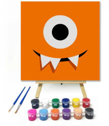  Mókás szörnyecske mosolya - gyerek számfestő készlet - 20×20 cm (Keretre feszítve)