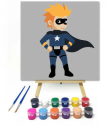  Fekete köpenyes szuperhős - gyerek számfestő készlet - 50×50 cm (Keretre feszítve)