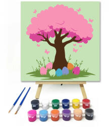  Rózsaszín lombkorona - gyerek számfestő készlet - 30×30 cm (Keret nélkül)