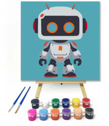  Kedves kis robot - gyerek számfestő készlet - 20×20 cm (Keretre feszítve)