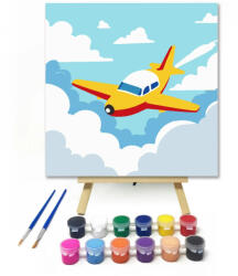  Kalandos kisrepülő útja - gyerek számfestő készlet - 40×40 cm (Keretre feszítve)