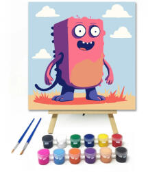  Mosolygós szörnyike - gyerek számfestő készlet - 20×20 cm (Keretre feszítve)