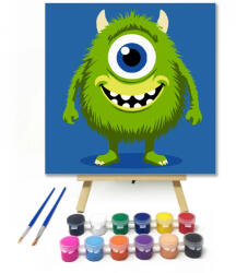  Mosolygós zöld szörnyike - gyerek számfestő készlet - 30×30 cm (Keretre feszítve)