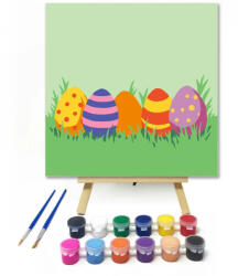  Húsvéti tojások a fűben - gyerek számfestő készlet - 30×30 cm (Keretre feszítve)