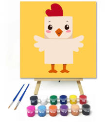  Vidám csirke tánca - gyerek számfestő készlet - 20×20 cm (Keretre feszítve)