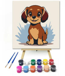  Játékos kiskutya tekintete - gyerek számfestő készlet - 50×50 cm (Keretre feszítve)