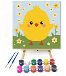  Vidám csibe virágokkal - gyerek számfestő készlet - 40×40 cm (Keret nélkül)