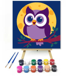  Mosolygós bagoly a holdfényben - gyerek számfestő készlet - 30×30 cm (Keretre feszítve)