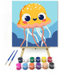  Vidám medúza - gyerek számfestő készlet - 30×30 cm (Keretre feszítve)