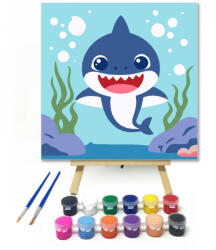  Mosolygós kis cápa - gyerek számfestő készlet - 40×40 cm (Keret nélkül)