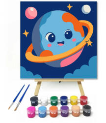  Vidám bolygó mosolya - gyerek számfestő készlet - 50×50 cm (Keretre feszítve)
