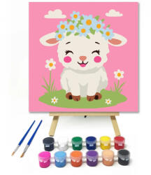  Bájos bárányka koszorúja - gyerek számfestő készlet - 50×50 cm (Keretre feszítve)