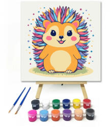  Szivárványos vidám sünike - gyerek számfestő készlet - 30×30 cm (Keretre feszítve)