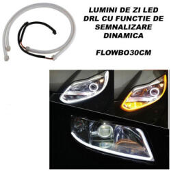  Set 2 benzi LED DRL flexibile 30 cm cu semnalizare dinamica, alb/galben (FLOWBO30CM) (271218-1)