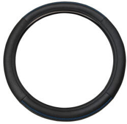  Husa volan premium 38 cm din imitatie piele, negru cu linie albastra (WPU02C) (011225-3)