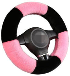  Husa volan auto extra pufoasa din plus, marimea M (38 cm), negru cu roz (051024-21)