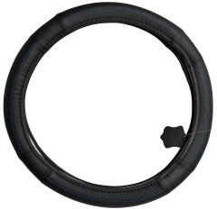  Husa volan din piele perforata, marimea M (37-38 cm), neagra cu cusatura albastra (141123-5)