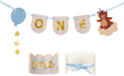 PartyDeco Set petrecere pentru copii Ursuleț - Banner pentru scaun + coroniță 50 x 20, 5 cm