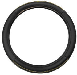  Husa volan auto premium M 38 cm, imitatie piele, negru cu linie galbena (011225-1)