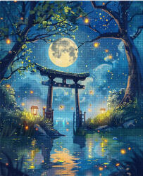 Figured Art Set goblen cu diamante, cu sasiu, Torii sub clar de luna si licurici, 40x50 cm (DP-FA10568-Y)