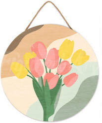 Figured Art Set pictura pe numere rotunda, pe lemn, Buchet de lalele, O30cm (RFA005)