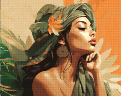 Figured Art Set goblen cu diamante, cu sasiu, Femeie cu turban verde, 40x50 cm (DP-FA10245-Y)