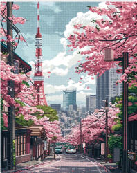 Figured Art Set goblen cu diamante, fara sasiu, Strada cu ciresi in Tokyo, 40x50 cm (DP-FA10569)