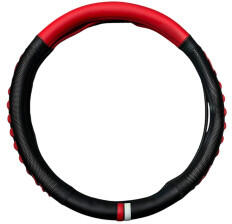  Husa volan M (38 cm) din piele ecologica si silicon, negru-rosu WK-1404 (181024-4)