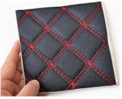  Material imitatie piele matlasata romb negru, cusatura rosie, 5 mm - Y01NR (110817-15)