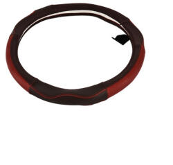  Husa volan auto din piele perforata, marimea M (37-38 cm), negru cu rosu (200716-1)
