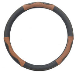  Husa volan auto din piele, marimea M (37-38 cm), negru cu maro, K436 (200716-2)