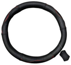  Husa volan auto din piele naturala perforata, marimea M (37-38 cm), negru cu rosu (131123-15)