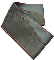 Husa volan M 37-38 cm cu ac si ata, imitatie piele & alcantara, negru cu cusatura rosie (131123-4)