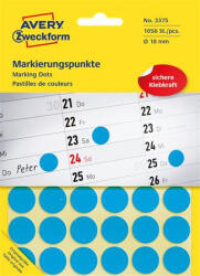 Avery-Zweckform Etikett, 18 mm, kör, AVERY ZWECKFORM, kék, 1056 etikett/csomag (3375) - iroszer24
