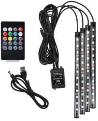  Kit LED interior auto RGB 12 SMD cu telecomanda si Bluetooth, 4 benzi 22 cm (080225-23)