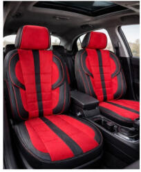  Set huse scaune auto universale fractionate negru-rosu, alcantara/piele A101 (040923-24)