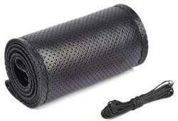  Husa volan din piele perforata 38 cm, neagra, cu ac si ata pentru cusut (050917-17)