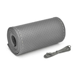  Husa volan din piele perforata cu ac si ata, 38 cm (M), gri, cusatura gri Premium (111022-10)