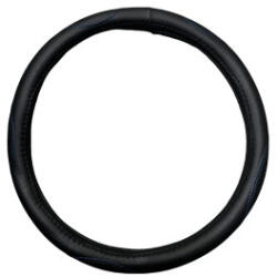  Husa volan din imitatie piele, marime M 37-38 cm, negru cu cusatura albastra (131123-6)