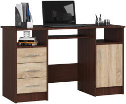  Birou ANA pentru calculator, cu 3 sertare si 1 usa, 124x52x74 cm, maro wenge si stejar sonoma (AK-26929963-2/2)