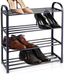 Vilde Raft pentru pantofi cu 4 niveluri, structură metalică, capacitate 12-15 perechi, Negru, 49.5 x 18.5 x 56.5 cm (569732) Pantofar